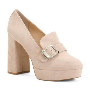 Vince Camuto NWT Almond Beige True Suede Grinilia Platform Heels Loafers Sz 9.5M